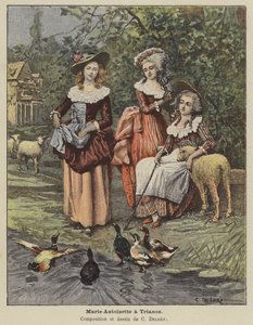 Marie Antoinette ved Trianon (farge litho) av Charles Edouard Delort