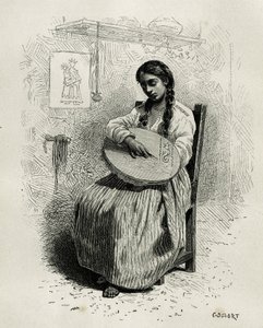 Brodereren, i Salento, regionen Quindio (Colombia), gravering av Ch.Delort, for å illustrere historien om America Equinoxiale av E.Andre, misjonsoppdrag fra den franske regjeringen, publisert i tour du monde, under ledelse av Edouard Charto av Charles Edouard Delort