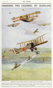Britiske sjøfly som flyr over Den engelske kanal (farge litho) av Charles Edward (after) Dixon