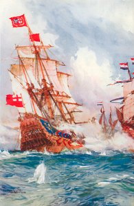 Da Blake feide over havene: En kamp mellom admiral Blake og Van Tromp (fargelitografi) av Charles Edward (after) Dixon