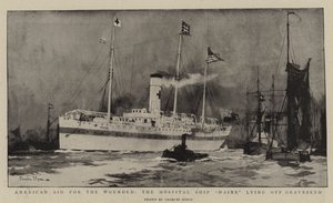 American Aid for the Wounded, sykehusskipet Maine som ligger utenfor Gravesend av Charles Edward Dixon