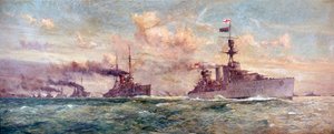 HMS #39;Cardiff#39; leder den tyske sjøflåten til overgivelse i Firth of Forth, 21. november 1918 av Charles Edward Dixon