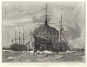 Mr Chamberlains avgang til Sør-Afrika, H M S Good Hope passerer ut av Portsmouth havn