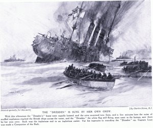 Dresden ble senket av hennes eget mannskap i mars 1915 av Charles Edward Dixon