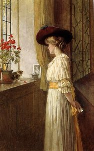 Mrs C A Smith, Kitten and Geranium (akvarell på papir)