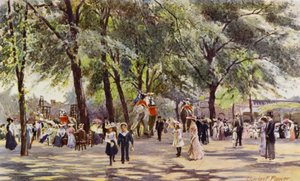 London Zoo: Broad Walk, med elefanter (farge litho)