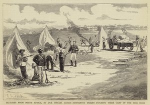 Skisser fra Sør-Afrika, Hottentot-tropper som slår leiren sin i Peri Bush av Charles Edwin Fripp