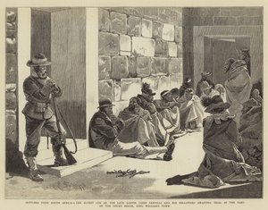 Skisser fra Sør-Afrika, den eldste sønnen til den avdøde kaffirhøvdingen Sandilli og hans tilhengere som venter på rettssak i gården til rettshuset, King William's Town