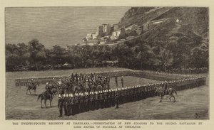 Det tjuefire regiment ved Isandlana, presentasjon av nye farger til den andre bataljonen av Lord Napier av Magdala på Gibraltar av Charles Edwin Fripp