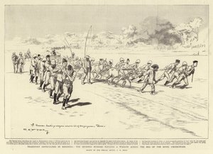 Transportvansker i Rhodesia, de syvende husarene som drar en vogn over elven Umzingwane
