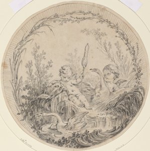 To Putti leker med svaner