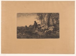 Gjeter med gruppe griser av Charles Emile Jacque (attributed to)