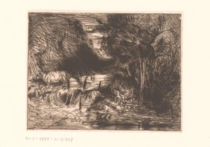 Landskap med ku og vassdrag av Charles Emile Jacque (attributed to)