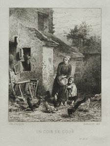 Et hjørne av gården. av Charles Emile Jacque