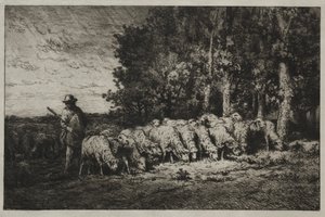 En flokk i utkanten av en skog av Charles Emile Jacque