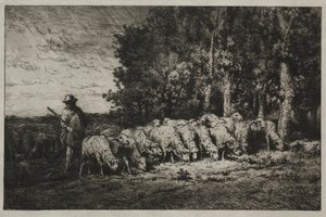 En flokk ved kanten av en skog, 1880. av Charles Emile Jacque