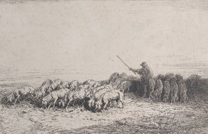 En flokk med griser, 1850. av Charles Emile Jacque