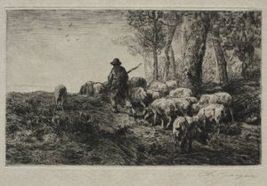 En flokk med svin, 1880. av Charles Emile Jacque