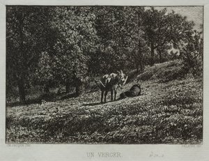 En frukthage. av Charles Emile Jacque