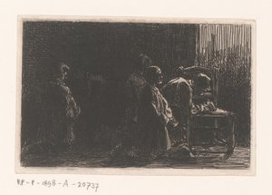 Bedende figurer foran en stol av Charles Emile Jacque