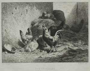 Hane og høner. av Charles Emile Jacque