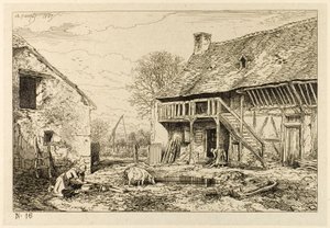 Gårdsplassen til en bondebolig av Charles Emile Jacque