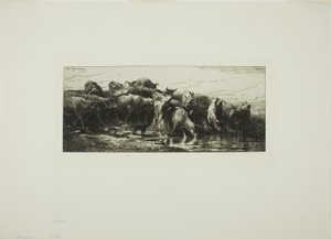 Kyr som drikker fra elven av Charles Emile Jacque