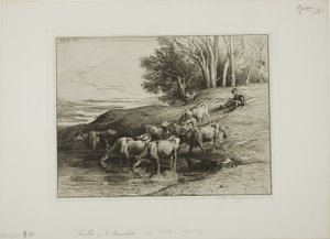Kyr på vanningsplassen av Charles Emile Jacque