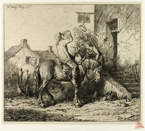 Inngang til et vertshus, med bondedrikk av Charles Emile Jacque