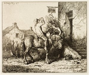 Inngang til et vertshus, med bondedrikk av Charles Emile Jacque