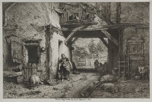 Gårdsinteriør av Charles Emile Jacque