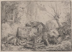 Gårdstun, ca. 1845. av Charles Emile Jacque