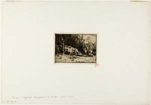 Flok med kyr som kommer ut av en skog av Charles Emile Jacque