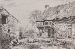Landskap av en bondegård, 1845. av Charles Emile Jacque