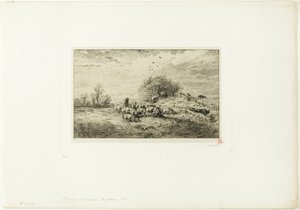 Landskap med griseflokk av Charles Emile Jacque