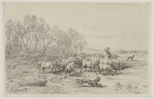 Landskap med saueflokk, 1800-tallet.