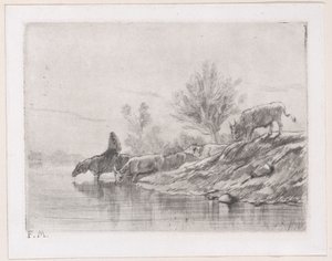 Landskap med storfe, 1848. av Charles Emile Jacque