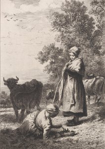 Små melkepiker, 1864. av Charles Emile Jacque
