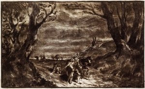 Man Leading Horse, 1800-tallet (etsing, drypoint og rulett) av Charles Emile Jacque