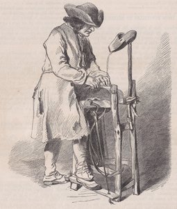 Louvre-museet, samling av tegninger, Le Remouleur, av Watteau, fra Magasin Pitto..., ca. 1852. av Charles Emile Jacque