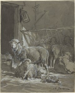 Sau i en krybbe av Charles Emile Jacque