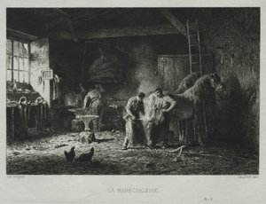 Smedbutikken. av Charles Emile Jacque