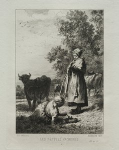 De små kuhyrene. av Charles Emile Jacque