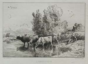 Vanningsplassen. av Charles Emile Jacque