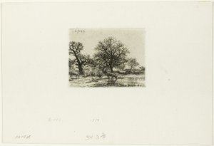Trær og kyr nær en dam av Charles Emile Jacque