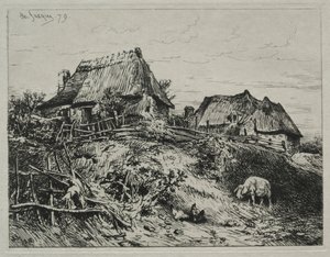 To hytter på en bank, 1879. av Charles Emile Jacque