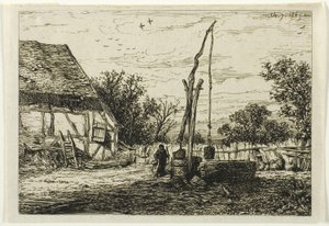 Vel i en gårdsgård av Charles Emile Jacque