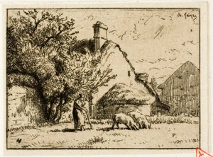 Kvinne som passer på to griser av Charles Emile Jacque
