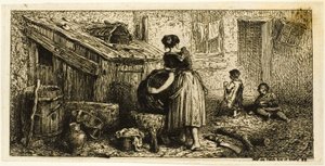 Kvinne vaskepotter, med barn av Charles Emile Jacque