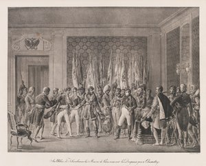 Maires of Paris mottar flagget til Austerlitz, tidlig på 1800-tallet (litho) av Charles Etienne Pierre Motte
